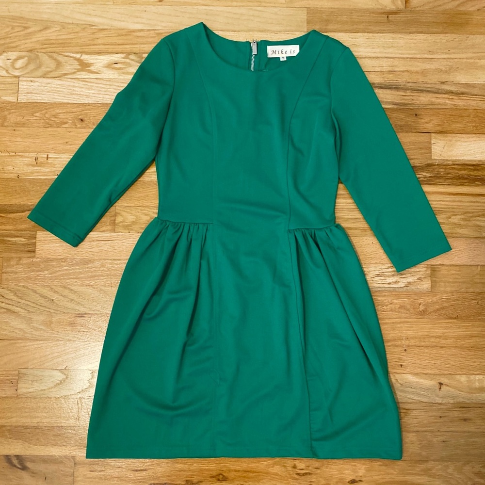 Emerald Green 3/4 Sleeve Fit & Flare Mini Dress